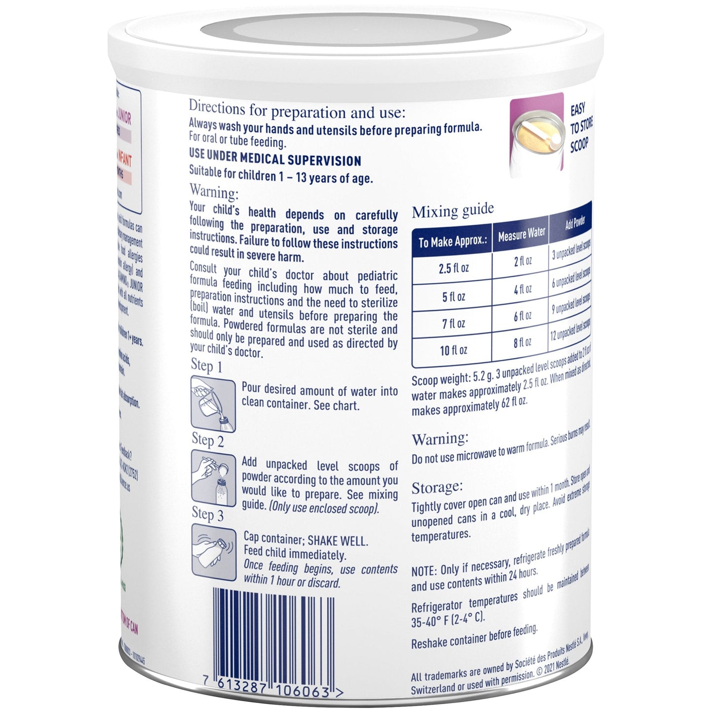Alfamino® Junior Amino Acid–Based Pediatric Formula, Vanilla, 14.1-ounce can 07613287106070