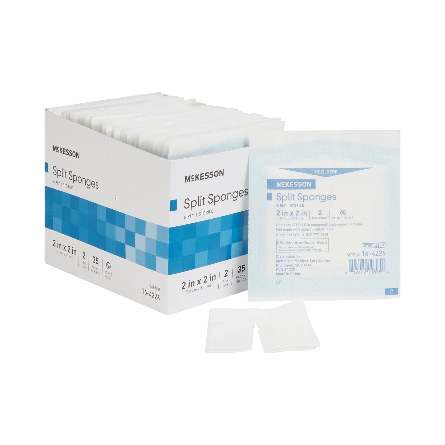 McKesson IV/Drain Split Dressing, 2 x 2 Inch, 6-Ply 16-4226