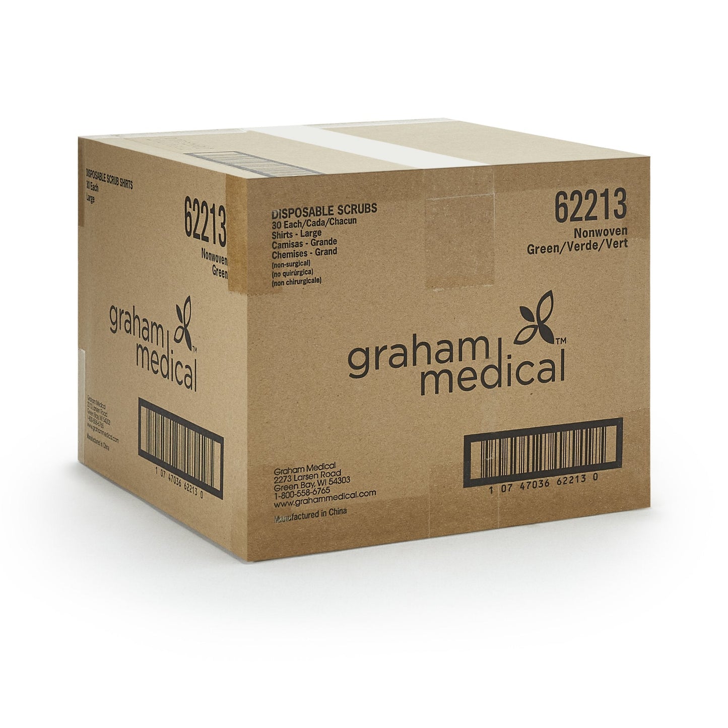 Graham Medical Short Sleeve Scrub Shirt, Green, Large 62213
