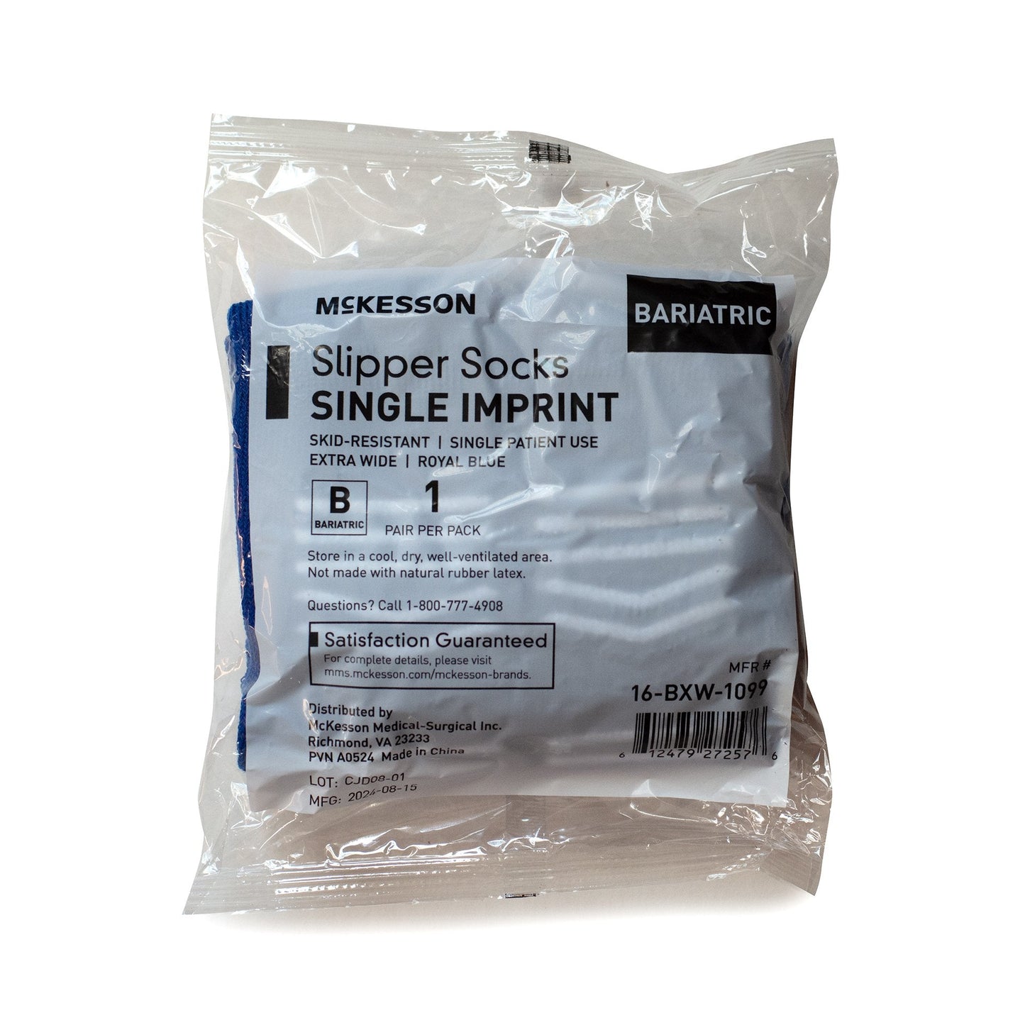 Slipper Socks McKesson Unisex Adult Bariatric / X-Wide Single Tread Single Patient Use Royal Blue 16-BXW-1099