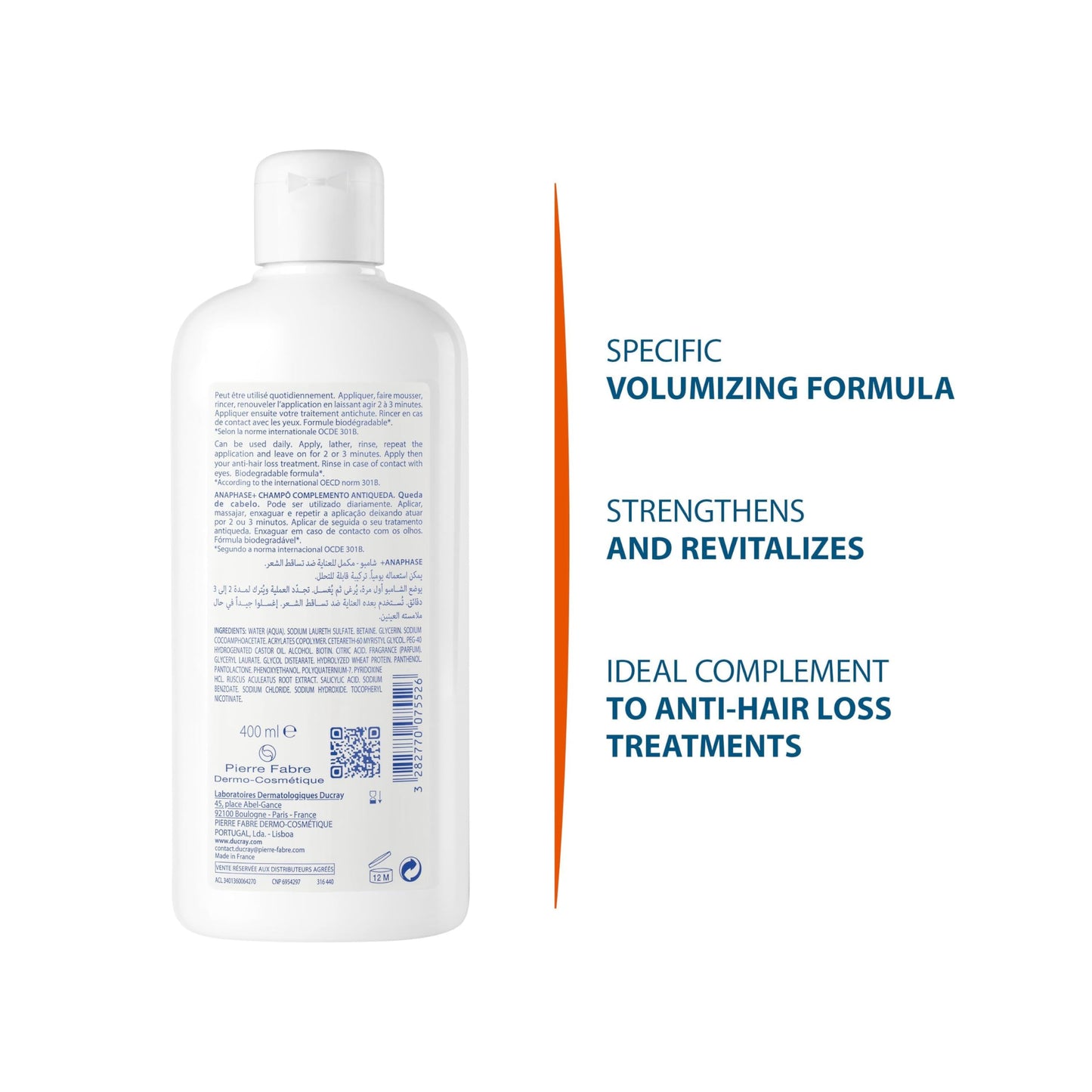 Ducray Anaphase+ Anti-Hair Loss Shampoo - Strengthens Hair, Reduces Hair Loss, 13.53 fl oz
