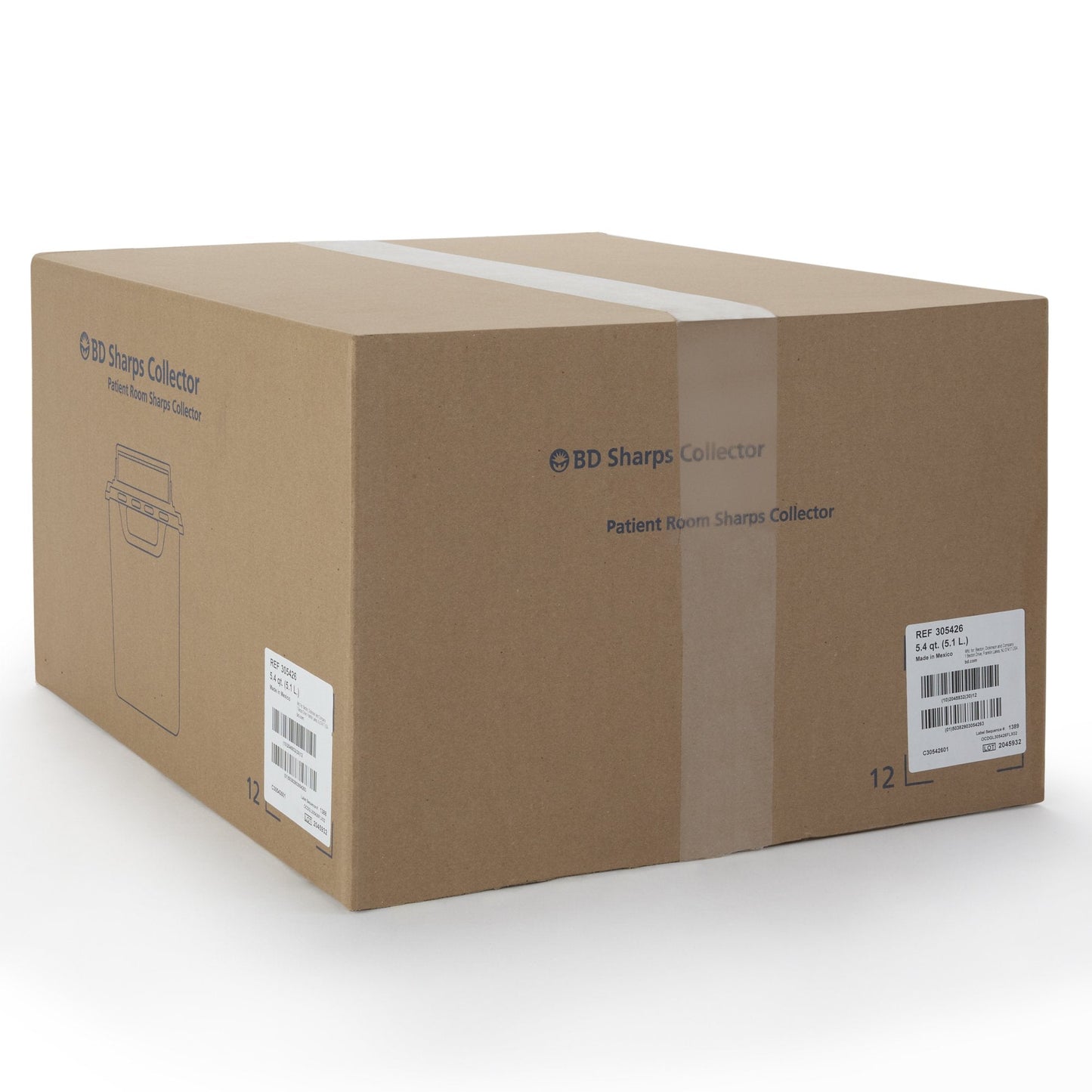 BD™ Red Sharps Container, 5.4 Quart, 12 x 12 x 4-4/5 Inch 305426