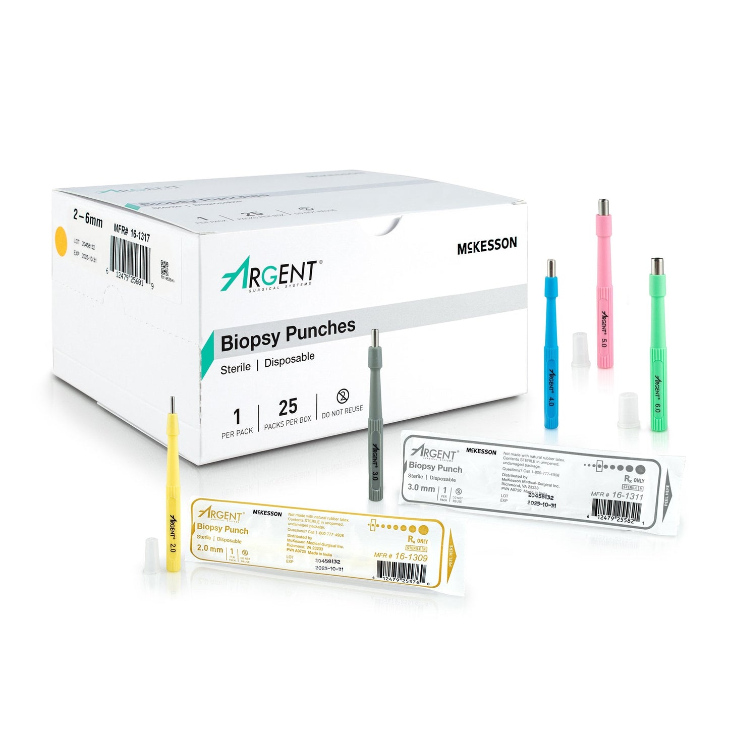 McKesson Argent™ Disposable Biopsy Punches, 2.0 - 6.0 mm 16-1317