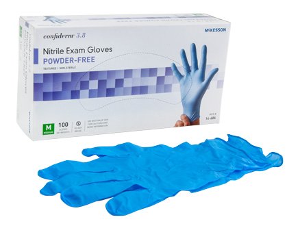 Exam Glove McKesson Confiderm® 3.8 Medium NonSterile Nitrile Standard Cuff Length Textured Fingertips Blue Not Rated - 14-686