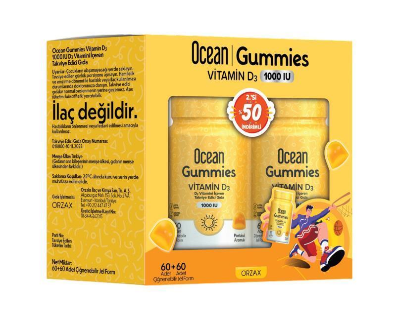 Ocean Gummies Vitamin D3 Supplement, 1000 IU Chewable Jelly for Adults & Children - Orange Flavor, Natural Ingredients