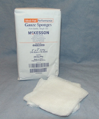 Gauze Sponge McKesson 4 X 4 Inch 8-Ply NonSterile 200 per Pack - 44082000