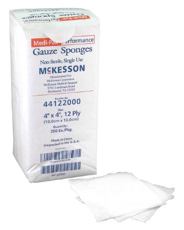 Gauze Sponge McKesson 4 X 4 Inch 12-Ply NonSterile 200 per Pack - 44122000