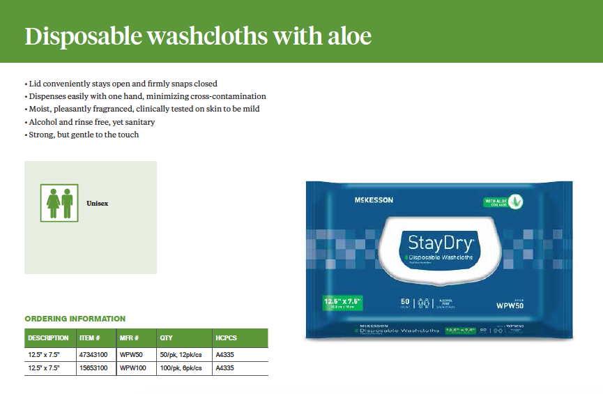 StayDry® Scented Disposable Washcloths with Aloe - 7.5" x 12.5" - WPW