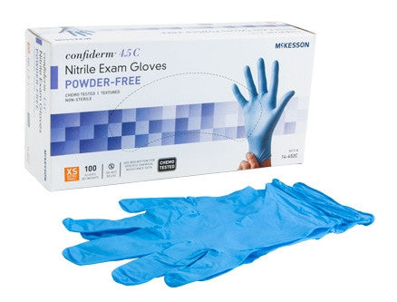 Exam Glove McKesson Confiderm® 4.5C X-Small NonSterile Nitrile Standard Cuff Length Textured Fingertips Blue Chemo Tested - 14-652C