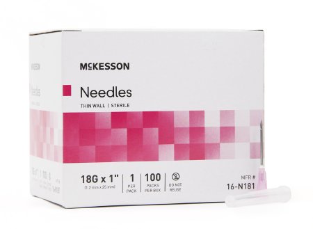 McKesson Hypodermic Thin Wall Needle w/o Safety 18G x 1" - 16-N181