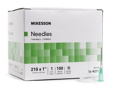 McKesson Hypodermic Thin Wall Needle w/o Safety 21G x 1" - 16-N211