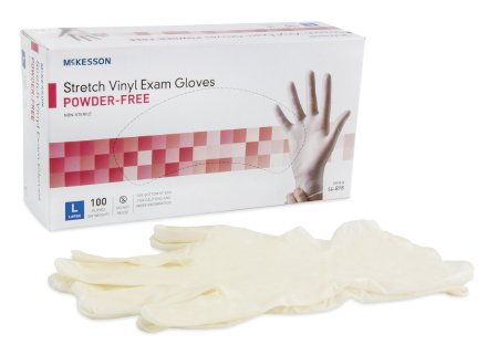 Exam Glove McKesson Large NonSterile Stretch Vinyl Standard Cuff Length Smooth Ivory Not Rated - 14-818