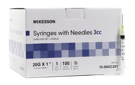 Substitute For McKesson Syringe w/ Detachable Hypodermic Needle w/o Safety 3mL 20G x 1" - 16-SN3C201
