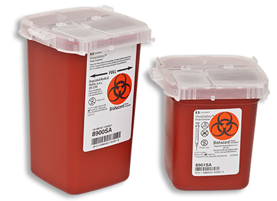 Sharps Container SharpSafety™ Red Base 6-1/4 H X 4-1/2 W X 4-1/4 D Inch Vertical Entry 0.25 Gallon - 8900SA