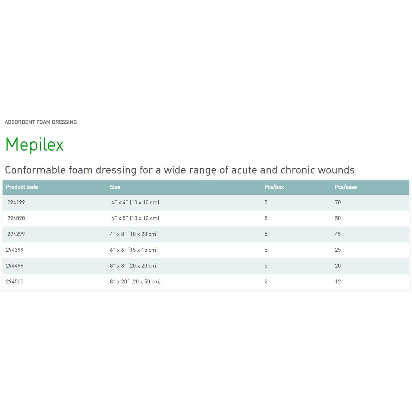 Mepilex® Silicone Adhesive without Border Silicone Foam Dressing, 4 x 4 Inch 294199
