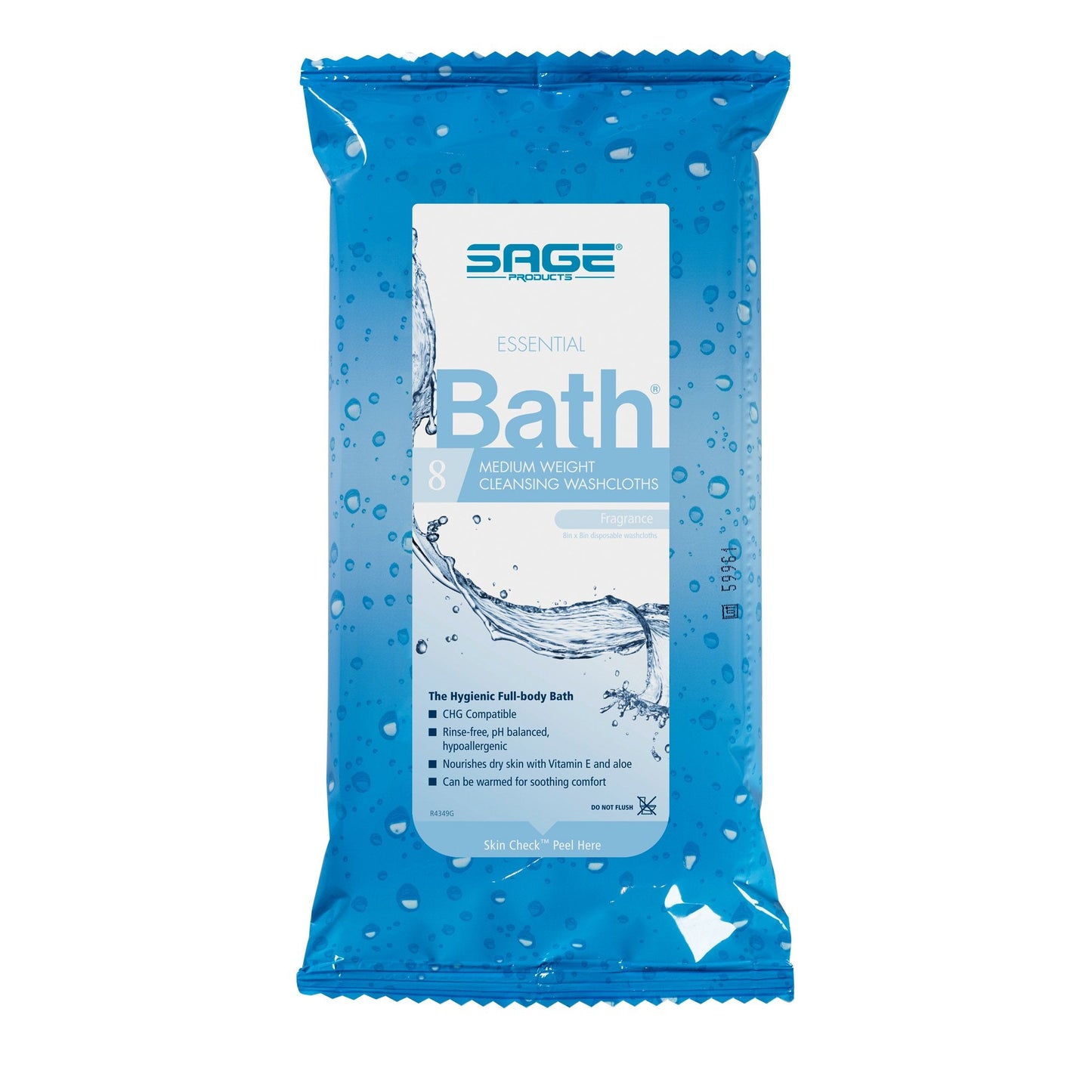 Sage Products Essential Bath Rinse-Free Wipes, Medium Weight, Soft Pack 7800