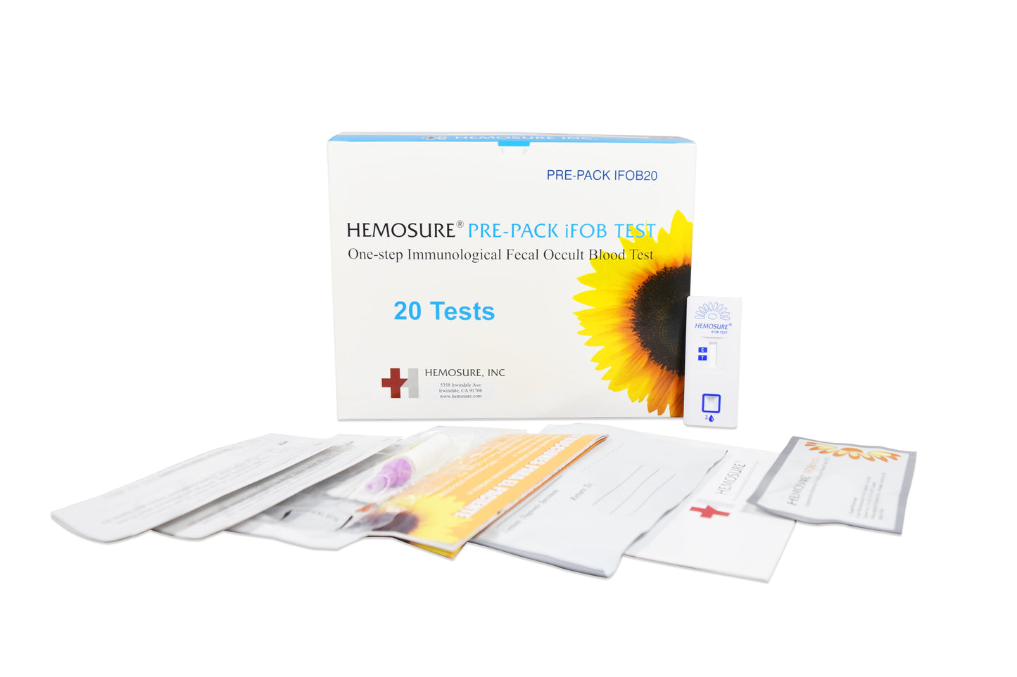 Cancer Screening Test Kit Hemosure® Fecal Occult Blood Test (iFOB or FIT) 20 Tests CLIA Waived - PRE-PACK IFOB20
