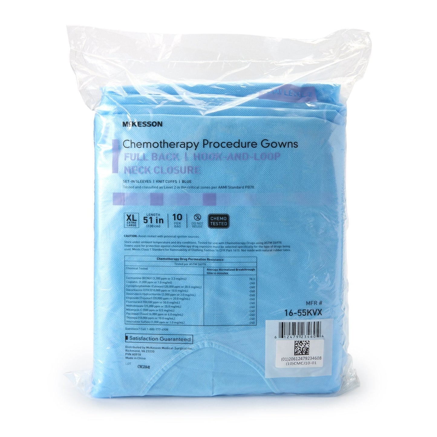 McKesson Full Back Chemotherapy Procedure Gown, Extra Large 16-55KVX