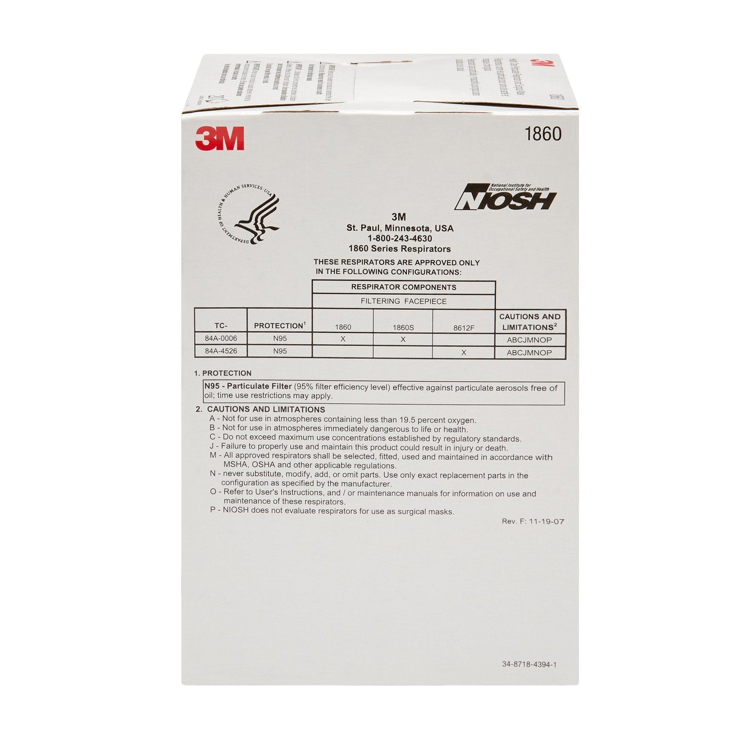 3M Particulate Respirator / Surgical Mask 1860