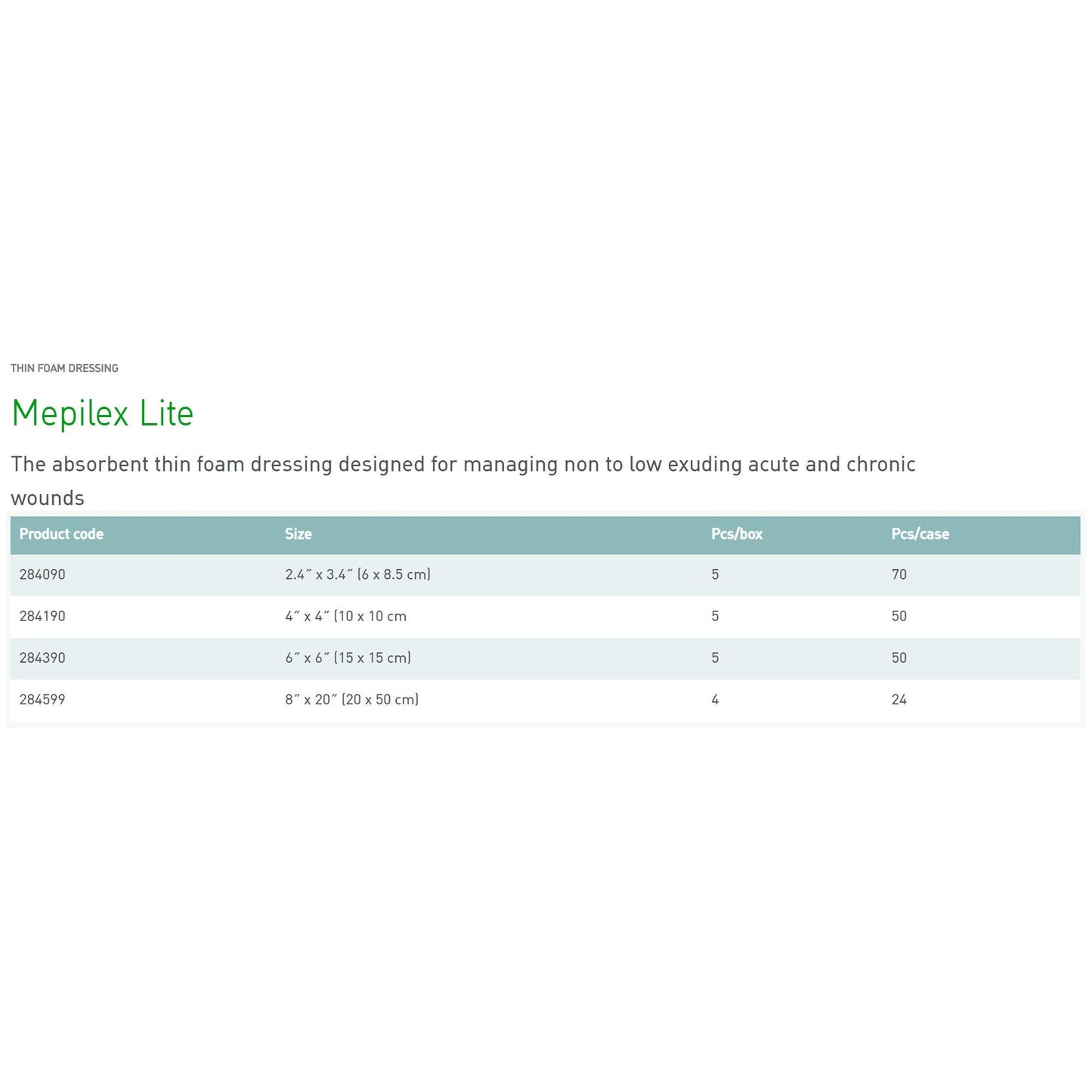 Mepilex® Lite Soft Silicone Foam Dressing, 15 x 15 Centimeter 284390