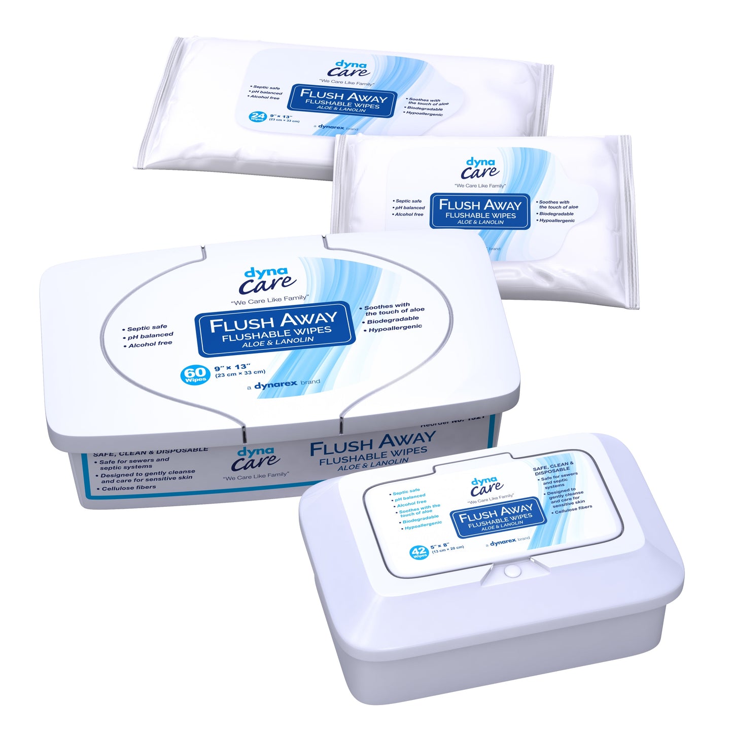 Dynarex Flush Away Personal Wipes, Adult, Tub, Aloe/Lanolin Scented 1321