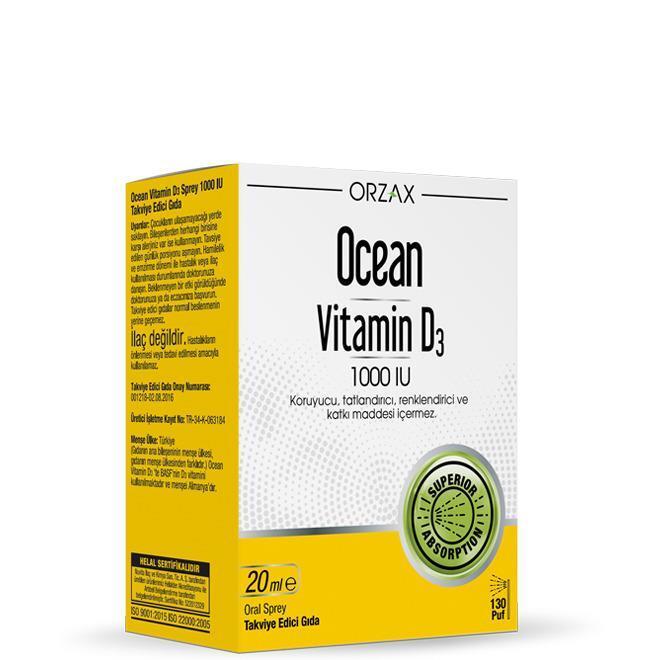 Ocean Vitamin D3 1000IU Spray 20ml - Supports Bone Health & Easy-to-Use Dietary Supplement for Adults