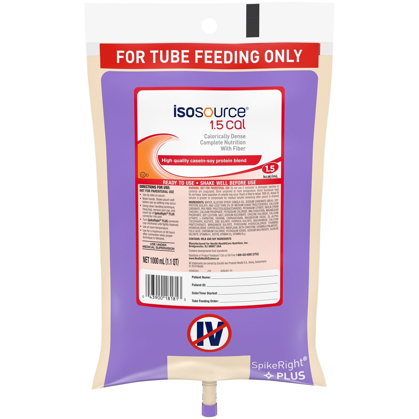 Isosource® 1.5 Cal Tube Feeding Formula, 33.8 oz. Bag 10043900181810