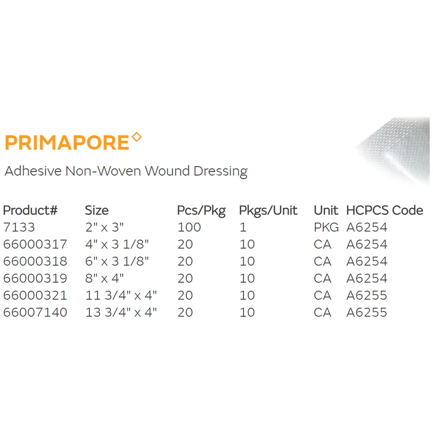 Primapore White Adhesive Dressing, 2 x 3 Inch 7133