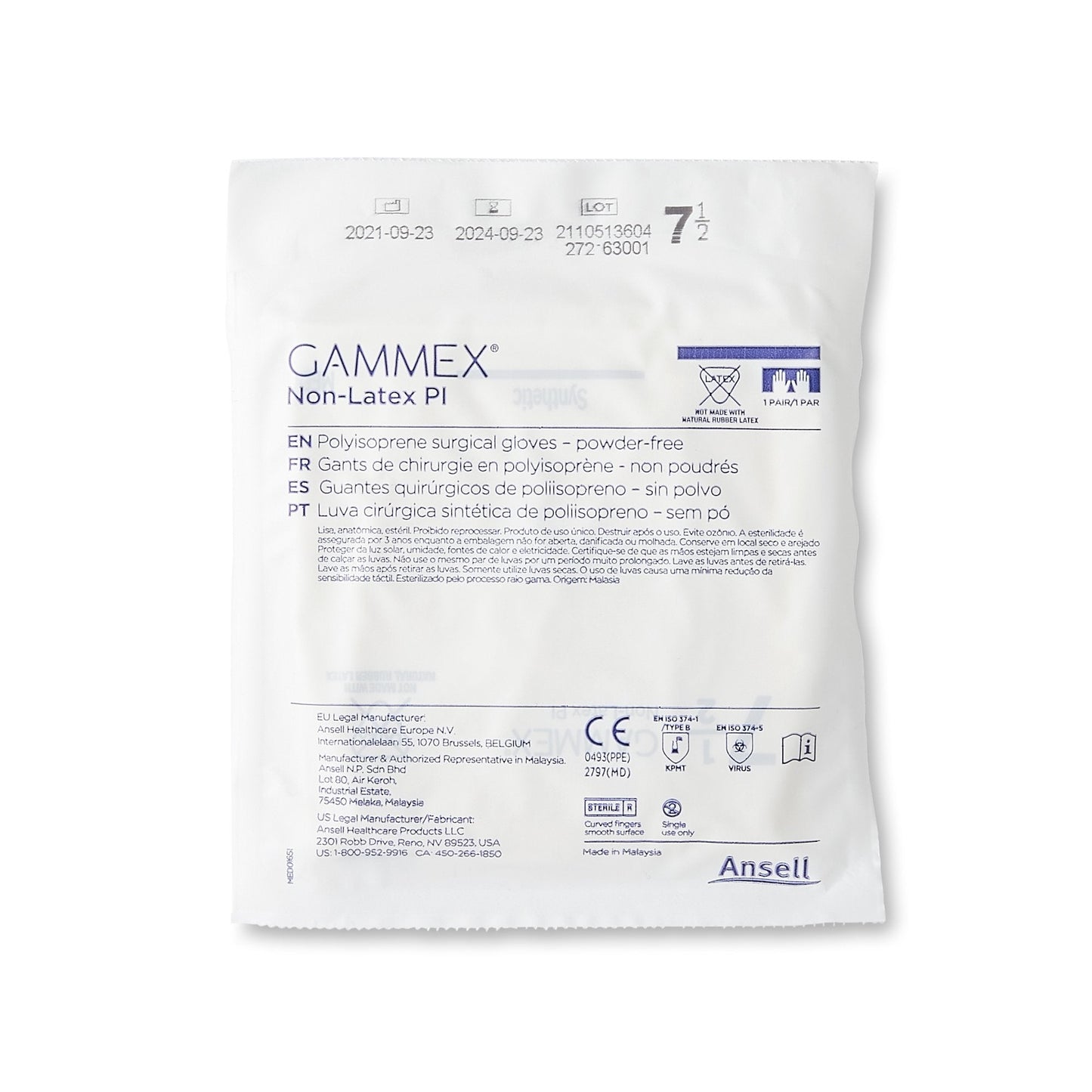 Gammex® Non-Latex PI Polyisoprene Surgical Glove, Size 7.5, White 20685775