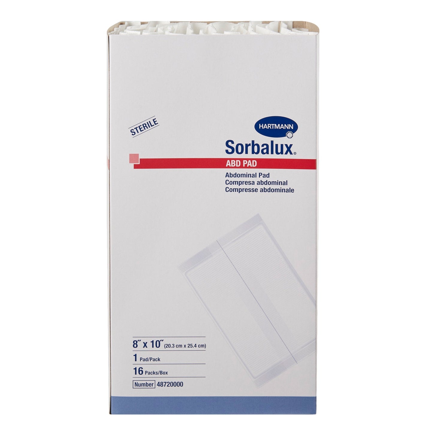 Sorbalux® ABD Sterile Abdominal Pad, 8 x 10 Inch, 1-Ply 48720000