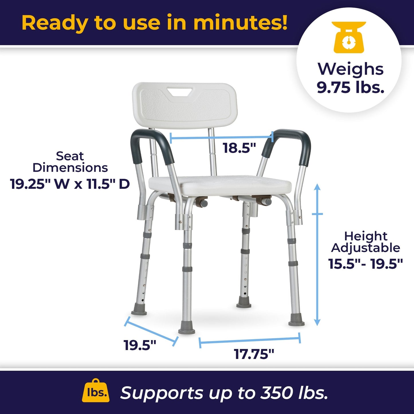 drive™ Shower Chair with Back and Removable Padded Arms 12445KD-1