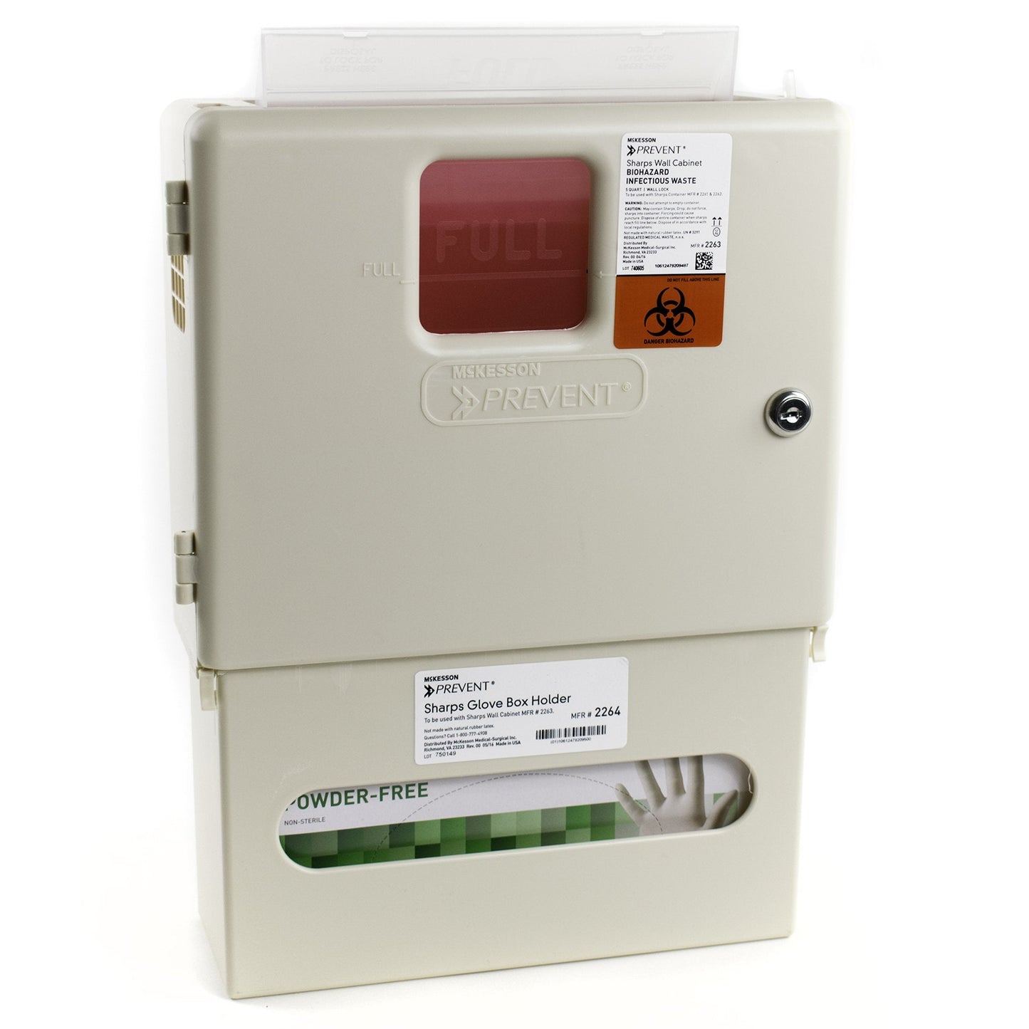 McKesson Prevent® Sharps Wall Cabinet with Glove Box, 12¼ x 4¾ x 15 Inch 2265