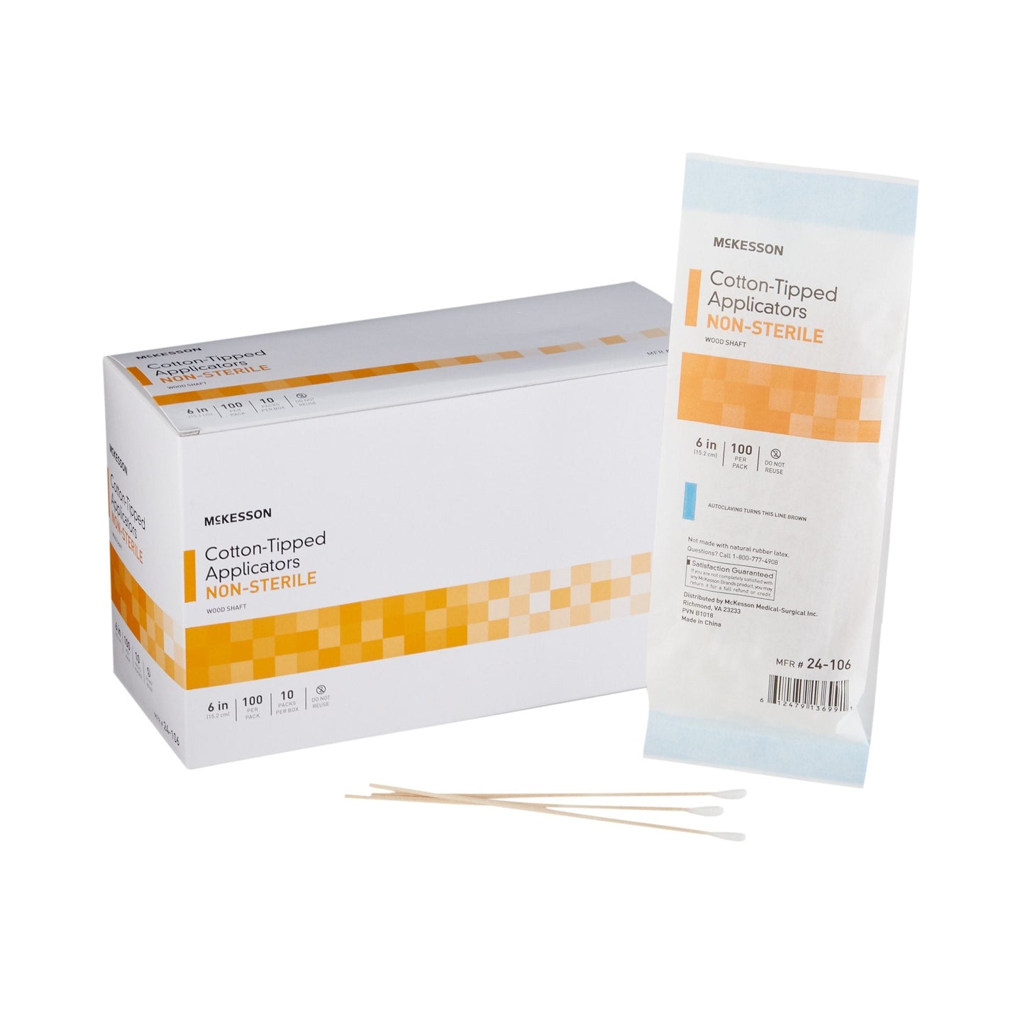 McKesson Swabsticks, Cotton-Tip, Wood Shaft, 6 Inch 24-106