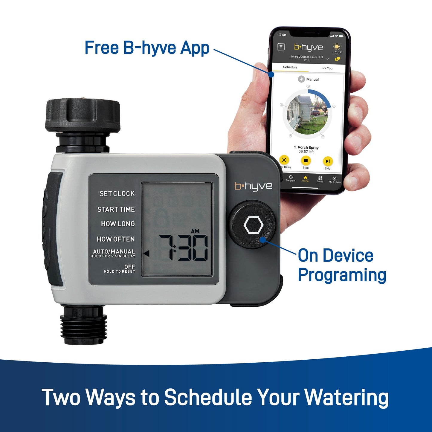 B-hyve XD Bluetooth 1-Outlet Hose Faucet Timer with B-hyve Flood Sensors | 71103