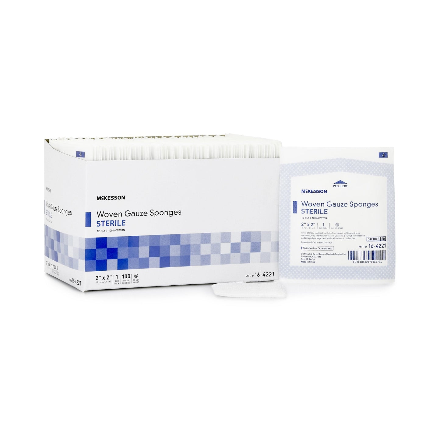 McKesson Sterile Gauze Sponge, 2 x 2 Inch, 12-Ply 16-4221