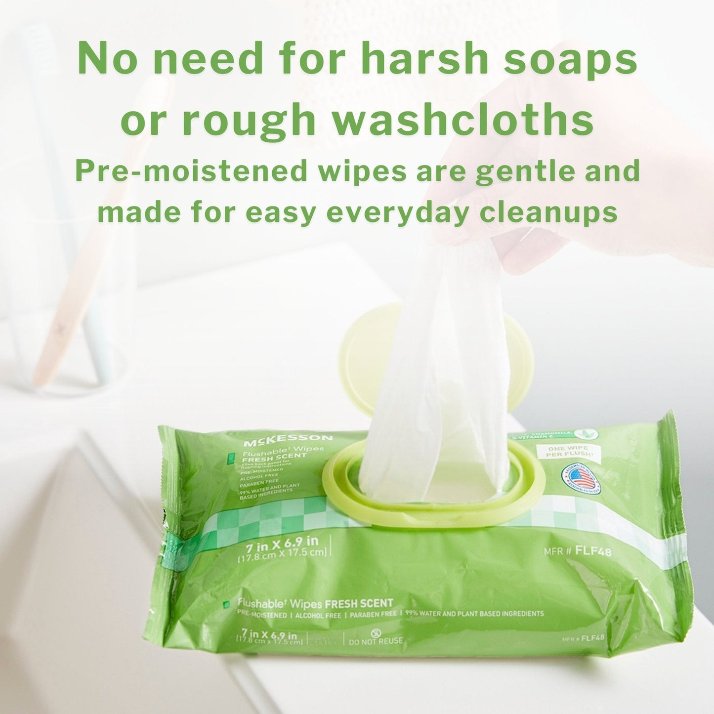 McKesson Flushable* Wet Wipes - Unscented, 48 Wet Wipes per Pack FLU48