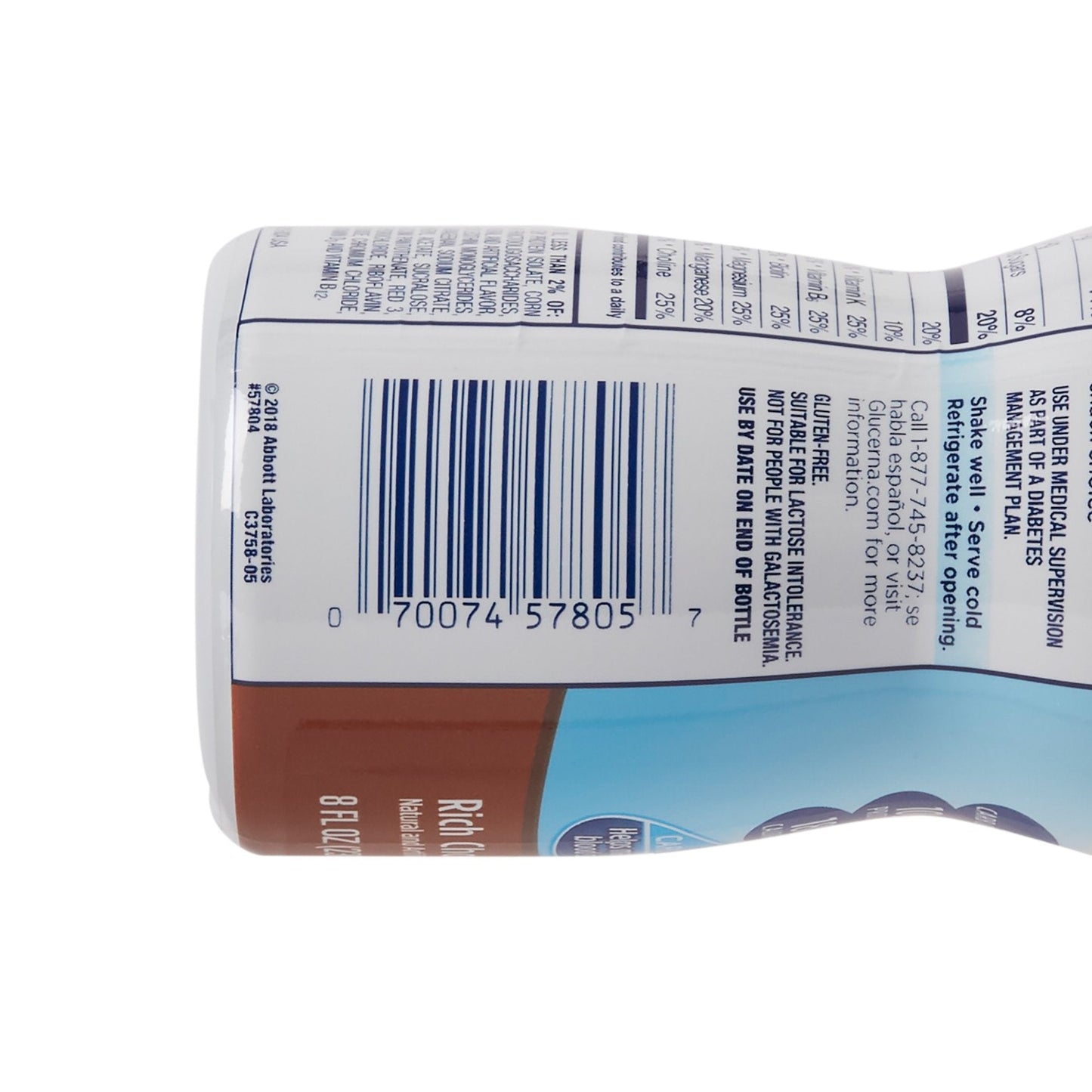 Glucerna® Original Shake, Chocolate Flavor, 8-ounce bottle 57804