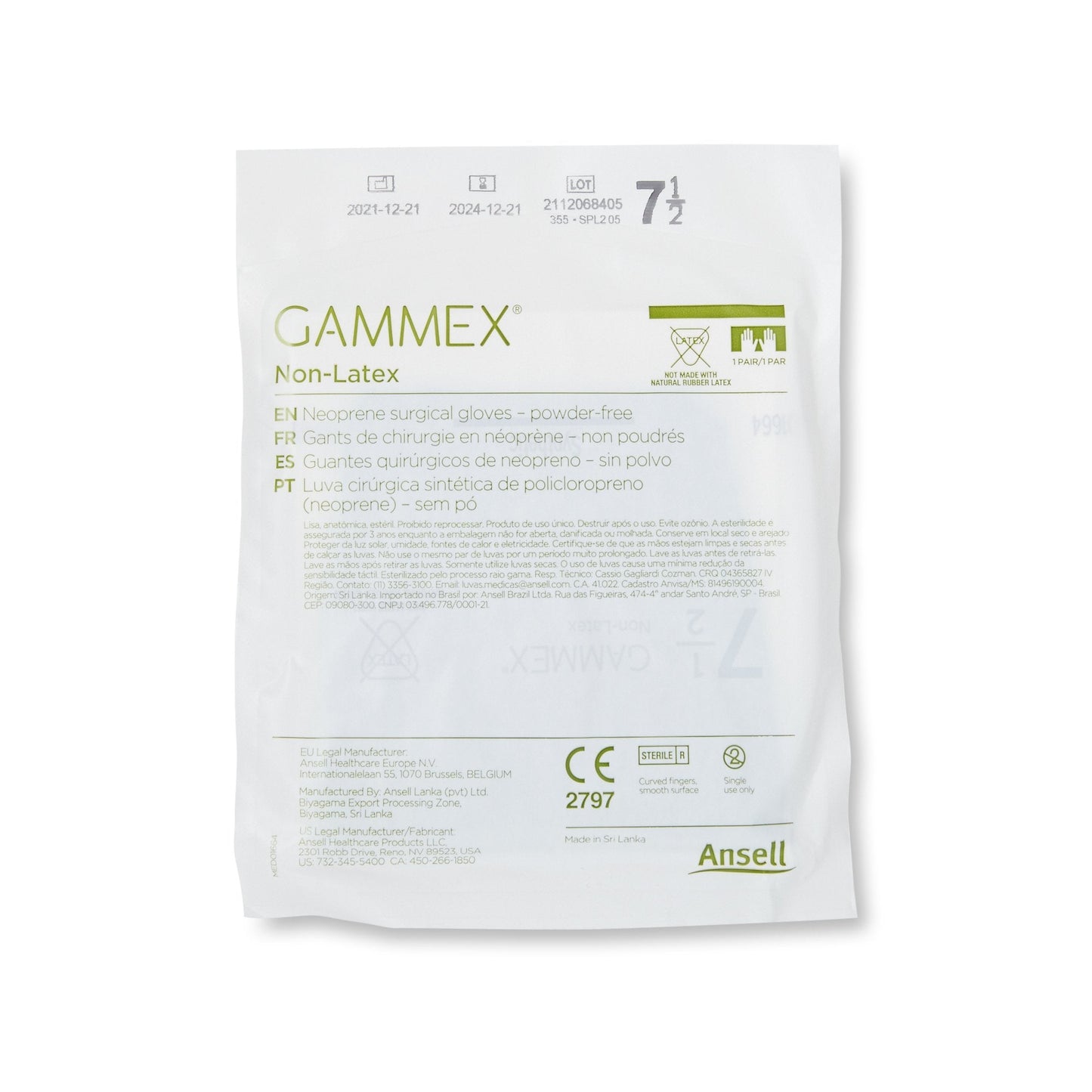 Gammex® Non-Latex Polyisoprene Surgical Glove, Size 7.5, Green 8515