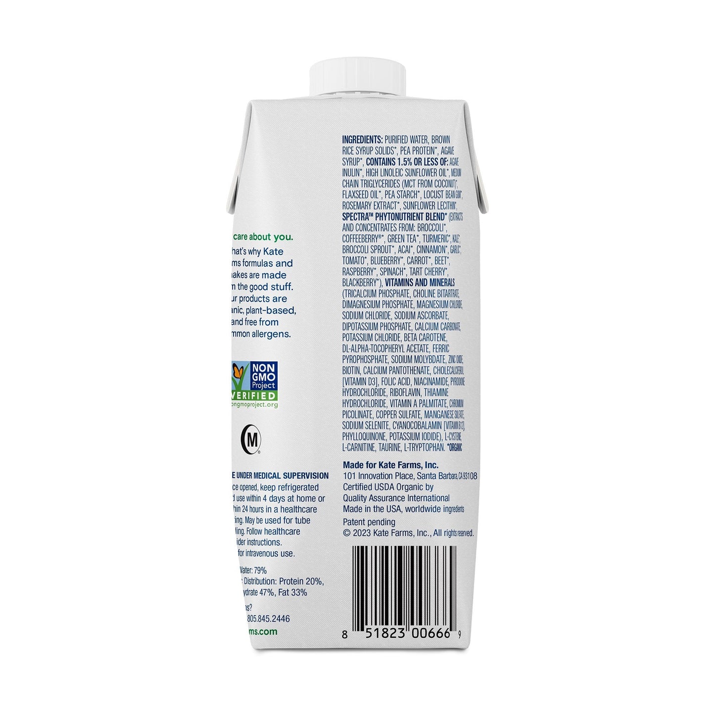 Kate Farms® Standard 1.0 Sole-Source Nutrition Formula, 11-ounce carton 851823006676