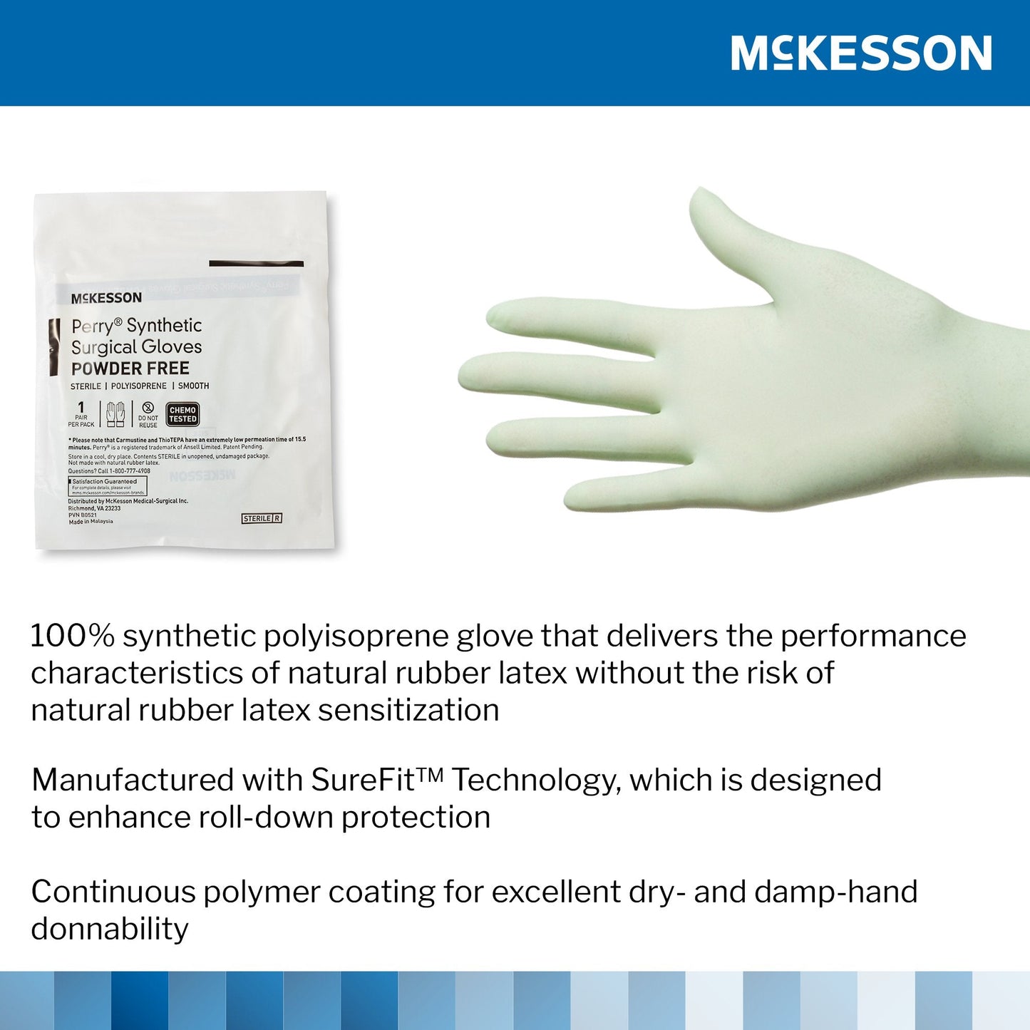 McKesson Perry® Performance Plus Polyisoprene Surgical Glove, Size 8.5, Green 20-2085N
