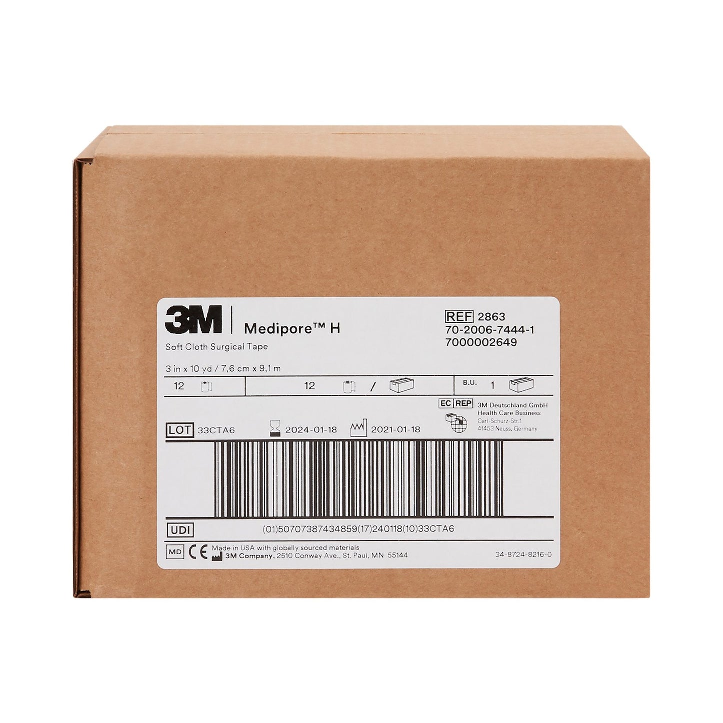 3M™ Medipore™ H Cloth Medical Tape, 3 Inch x 10 Yard, White 2863