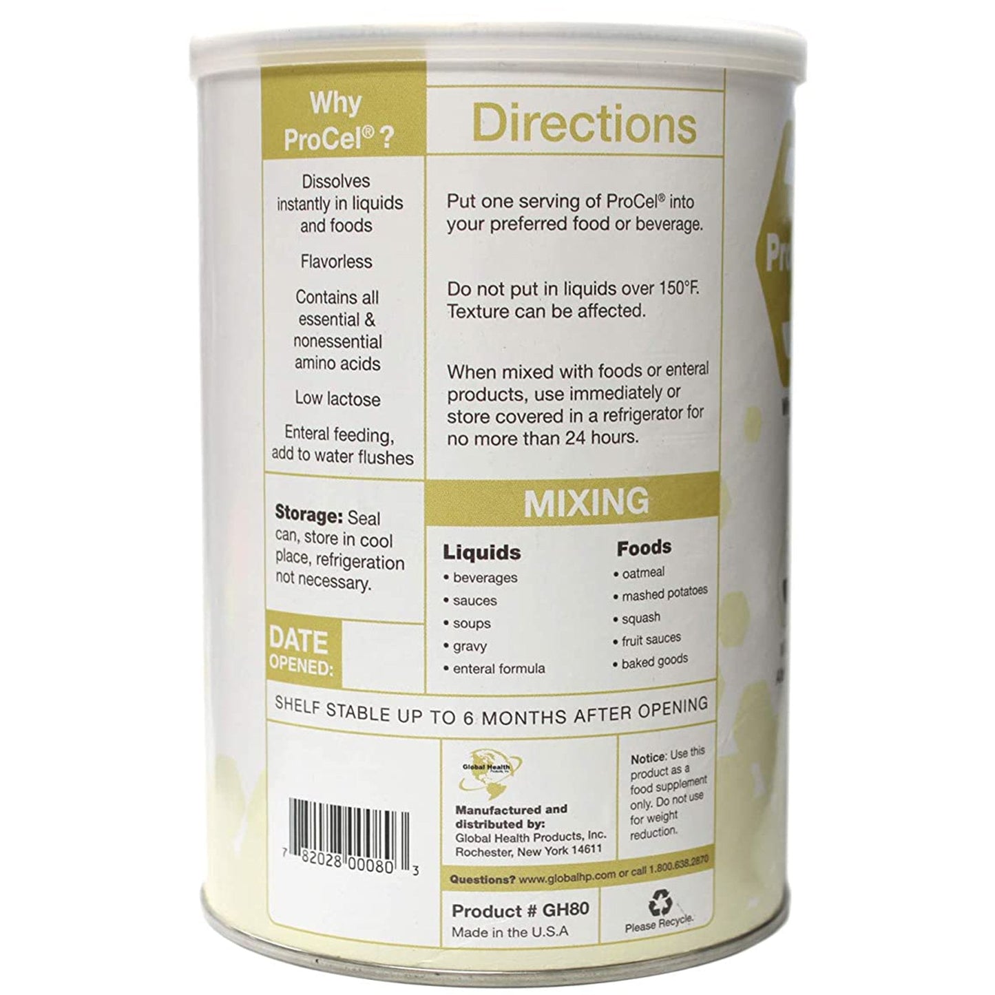 ProCel® Whey Protein Powder, 10-ounce Can GH-80