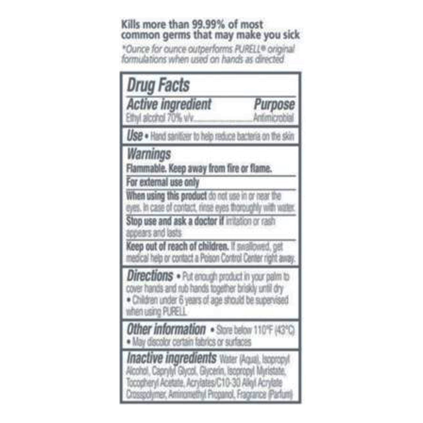 Purell Advanced Hand Sanitizer 70% Ethyl Alcohol Gel, Bottle, 2 ounces 9605-24