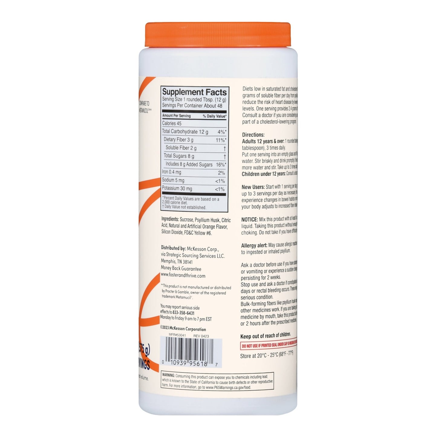 Foster & Thrive™ Fiber Powder Psyllium Husk, Orange Flavor 01093995618