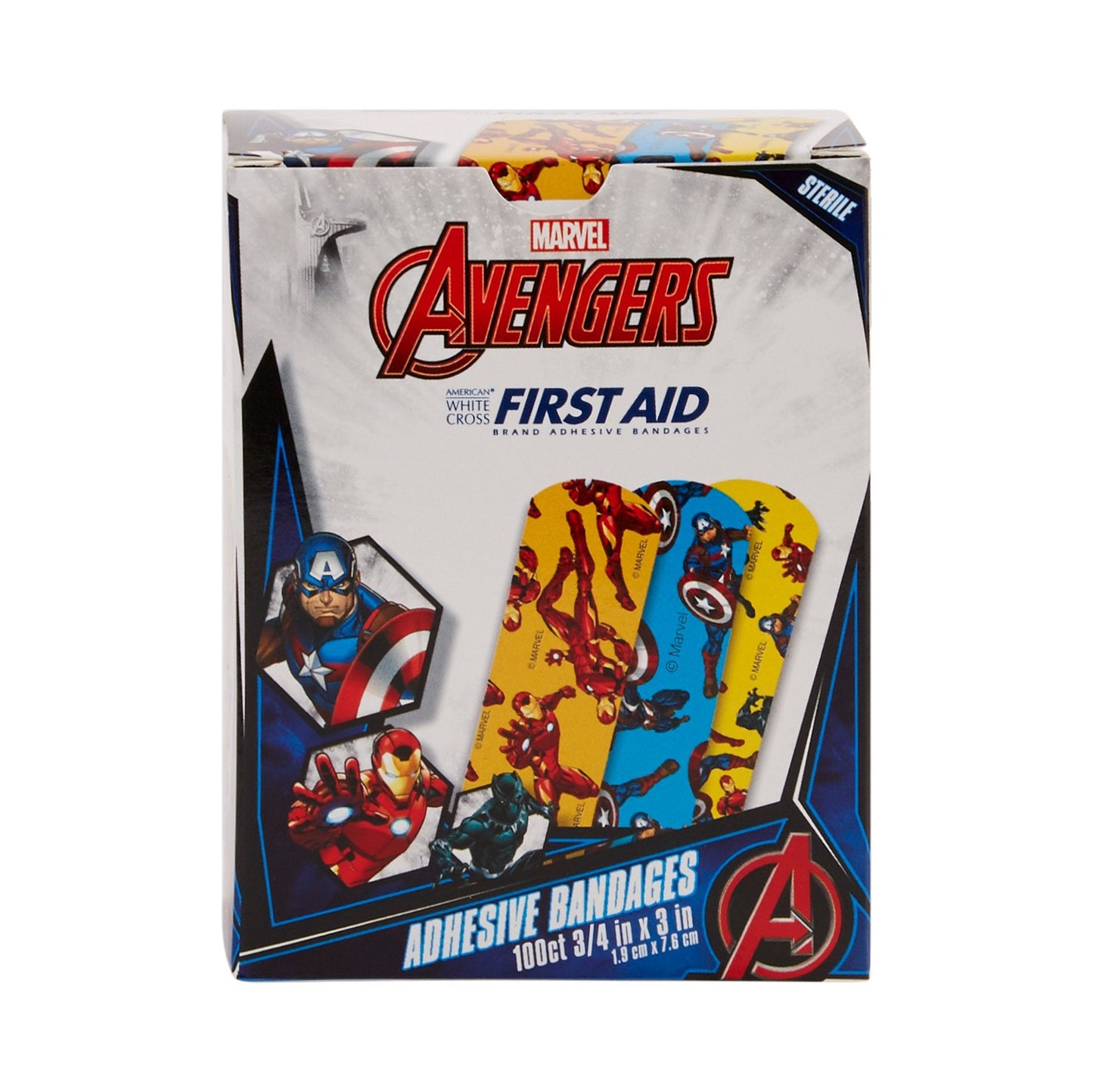 American® White Cross Stat Strip® Kid Design (Avengers) Adhesive Strips 1087837