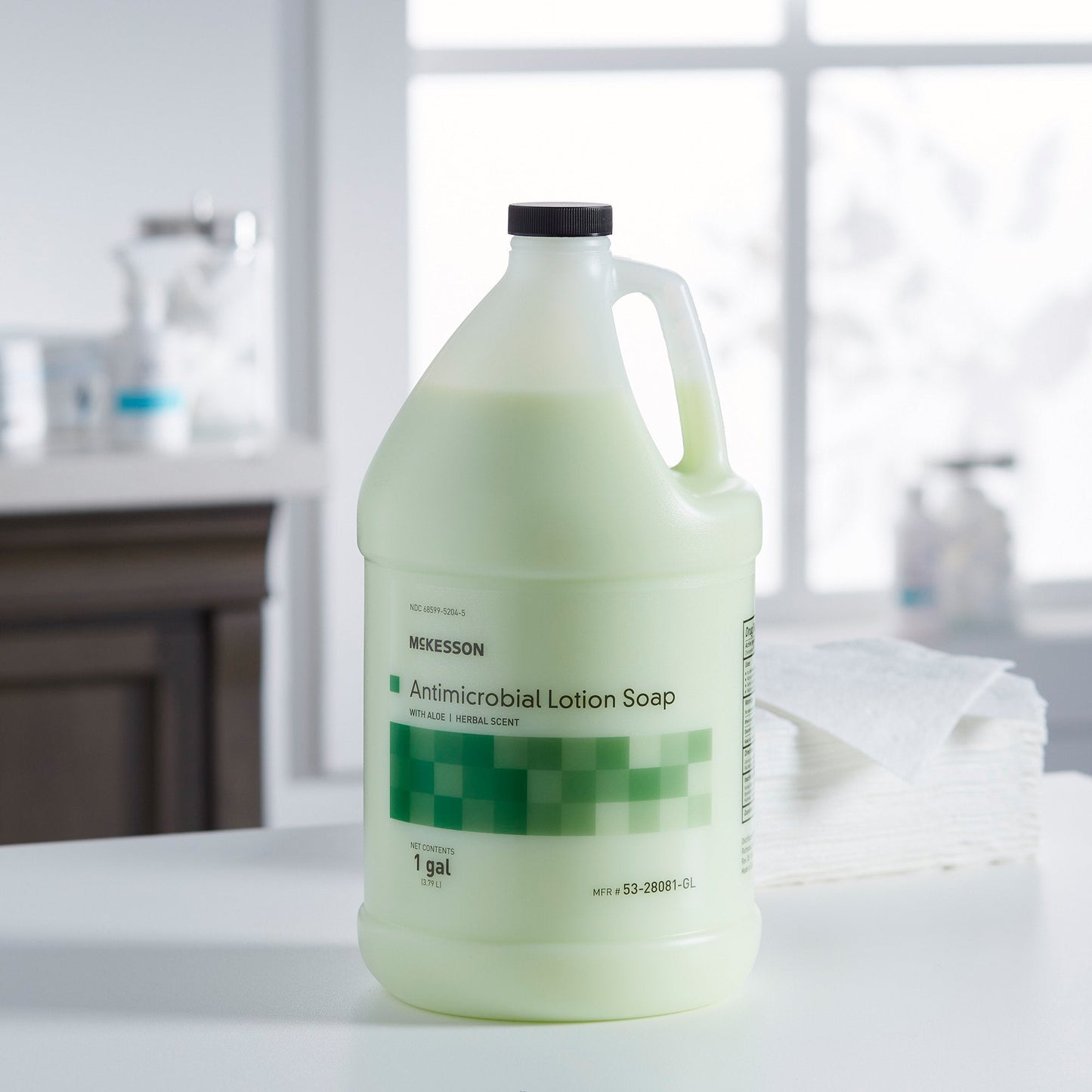 McKesson Antimicrobial Lotion Soap, Herbal Scent, 1-gallon jug 53-28081-GL
