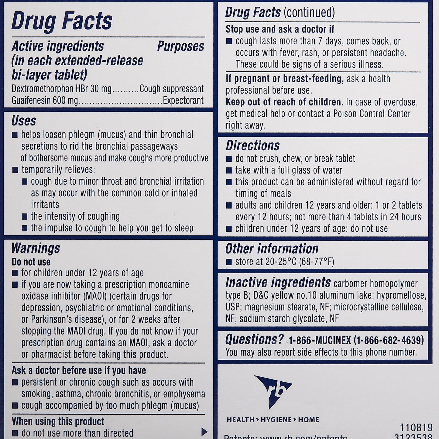 Mucinex® DM Guaifenesin / Dextromethorphan HBr Cold and Cough Relief 63824005632