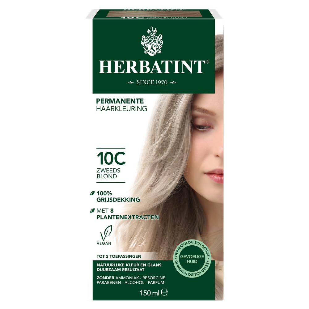 Herbatint Natural Hair Dye - Swedish Blonde 10C, Amonyak-Free, Nourishing Hair Color with Aloe Vera & Witch Hazel