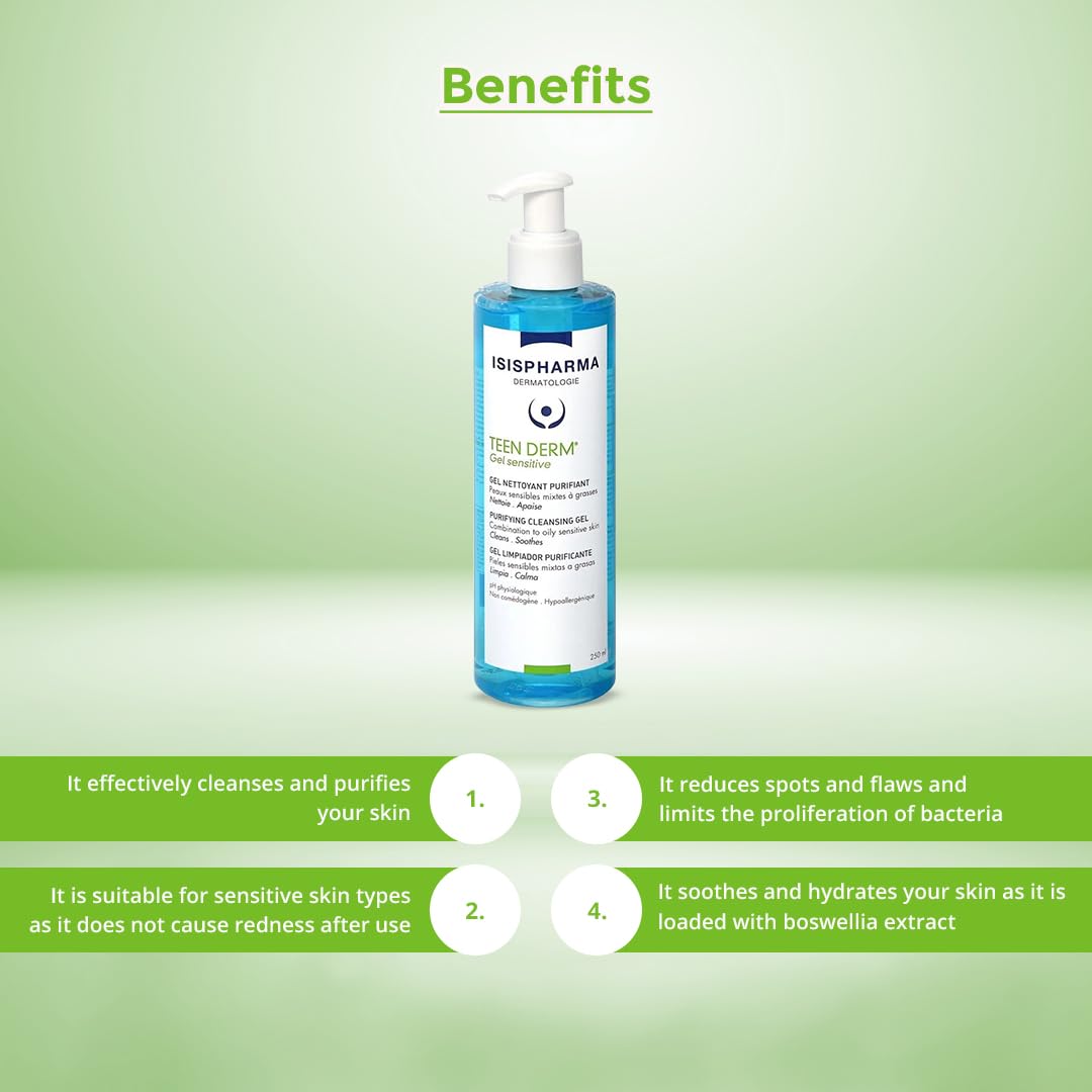 Isis Pharma Teen Derm Gel Sensitive 250ml - Gentle Soap-Free Cleanser for Sensitive Skin