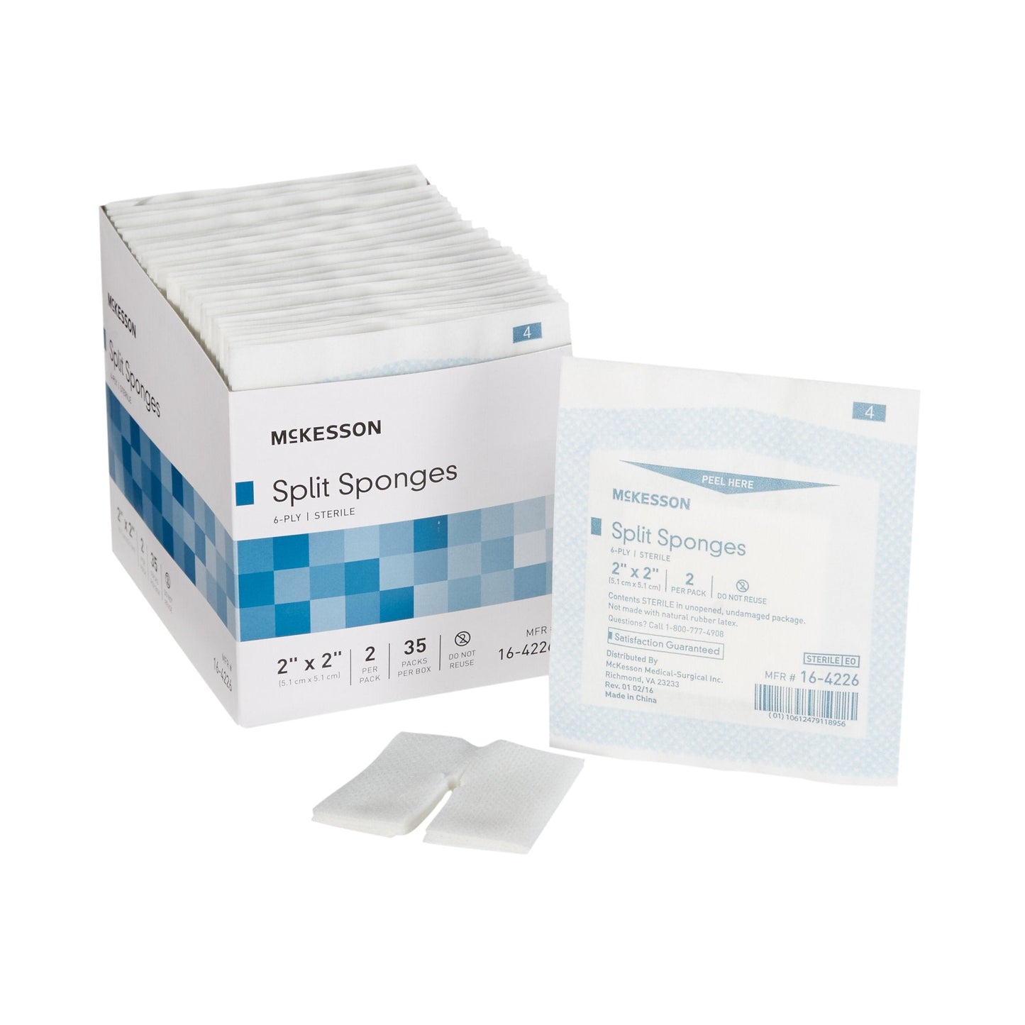 McKesson IV/Drain Split Dressing, 2 x 2 Inch, 6-Ply 16-4226